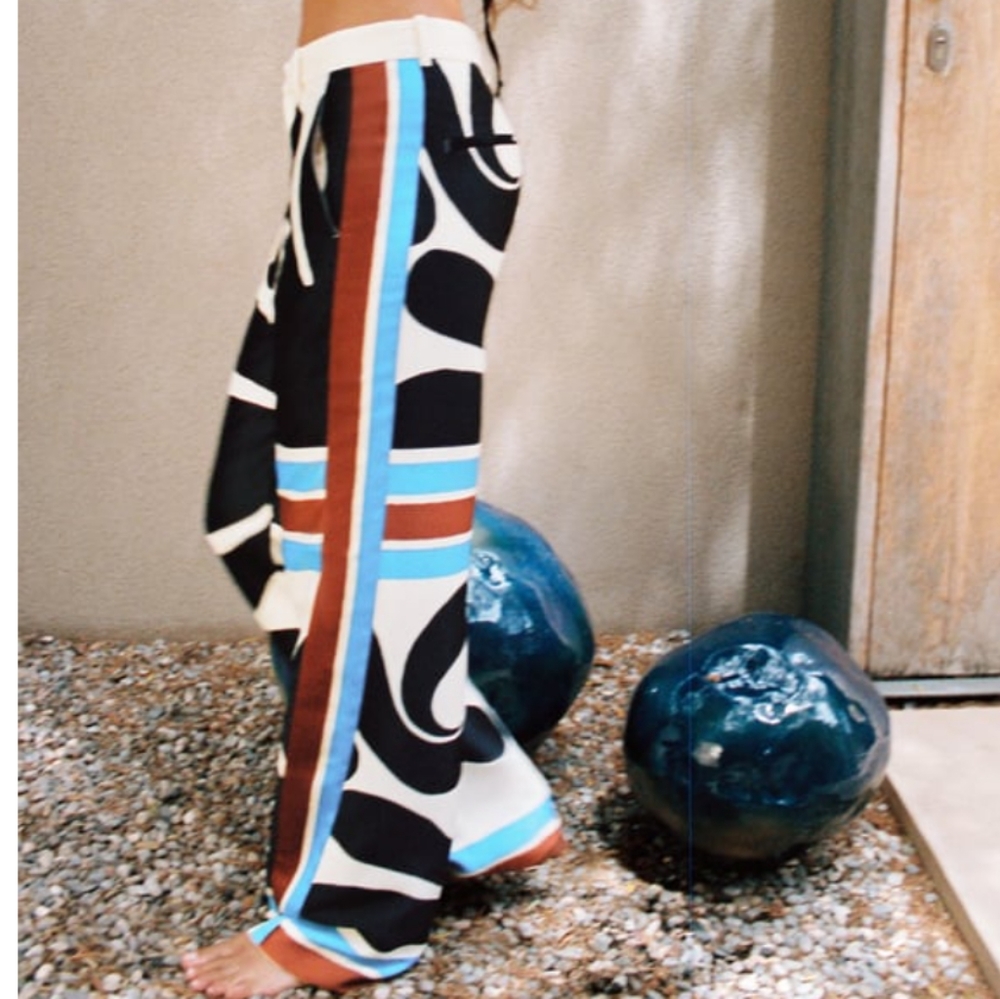 Zara Printed Wide Leg High Waist Pants boho palazzo